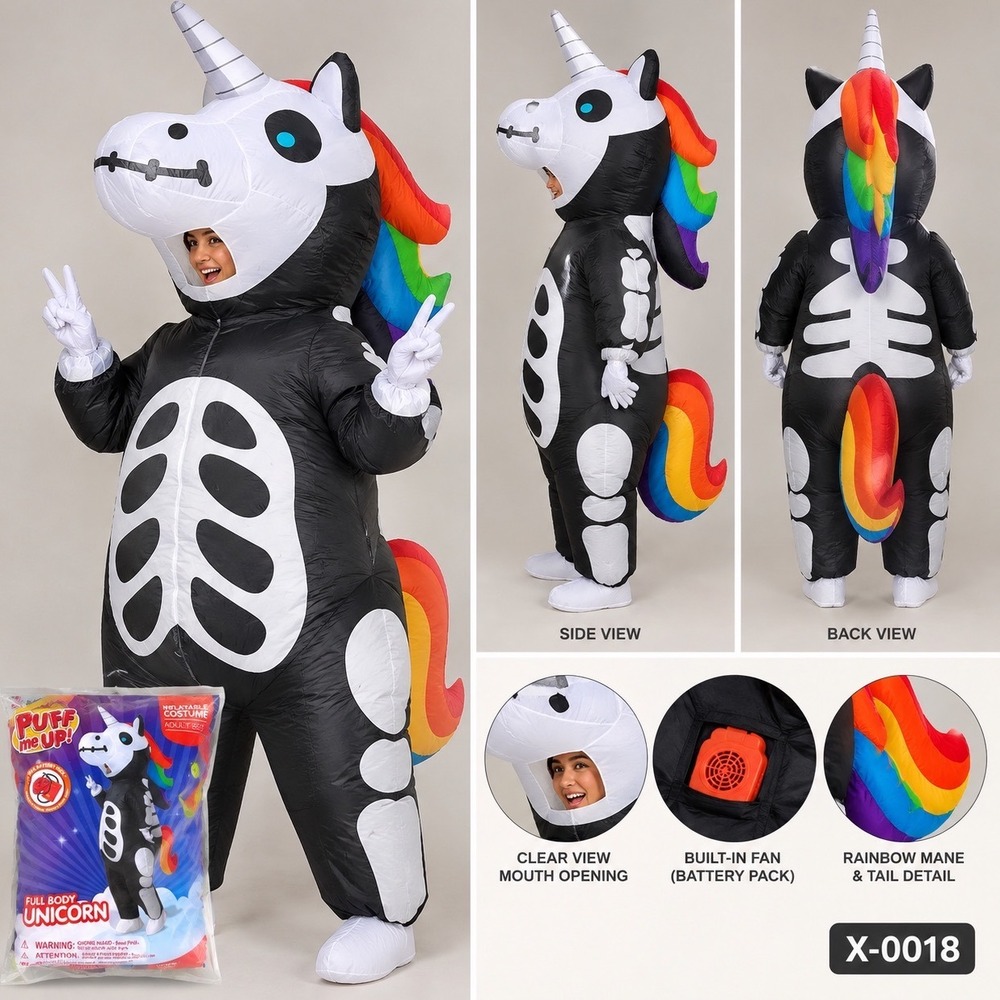 Puff Me Up Skeleton Unicorn Inflatable Costume Adult One Size Rainbow X-0018